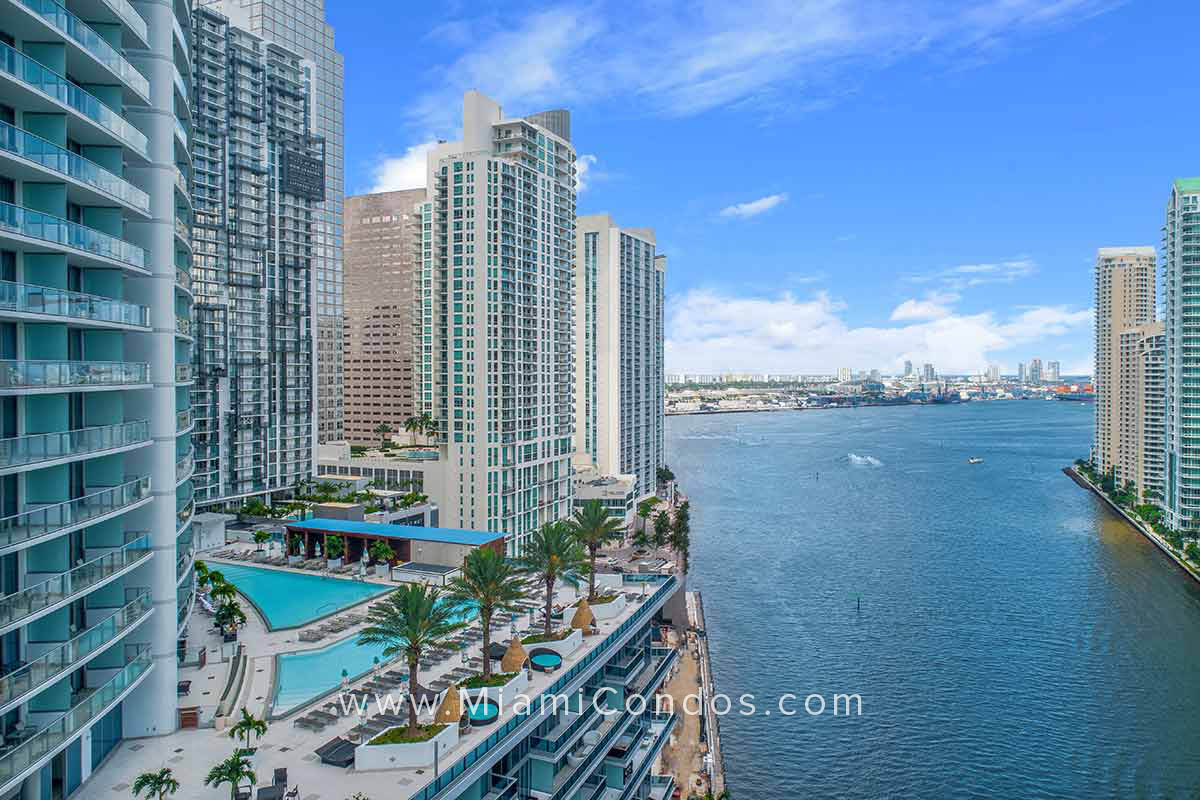 Epic Residences Pool Deck and View of the Miami River in Downtown Miami