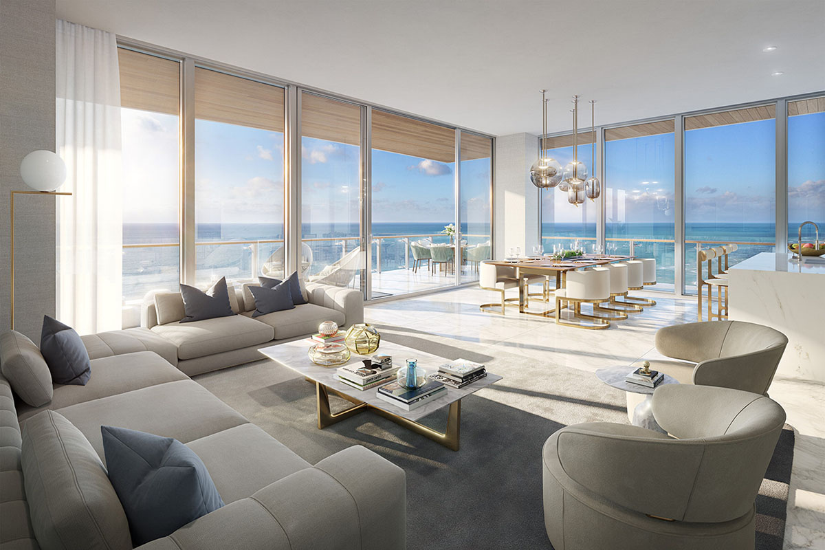 Rendering of 57 Ocean Miami Beach Living Room