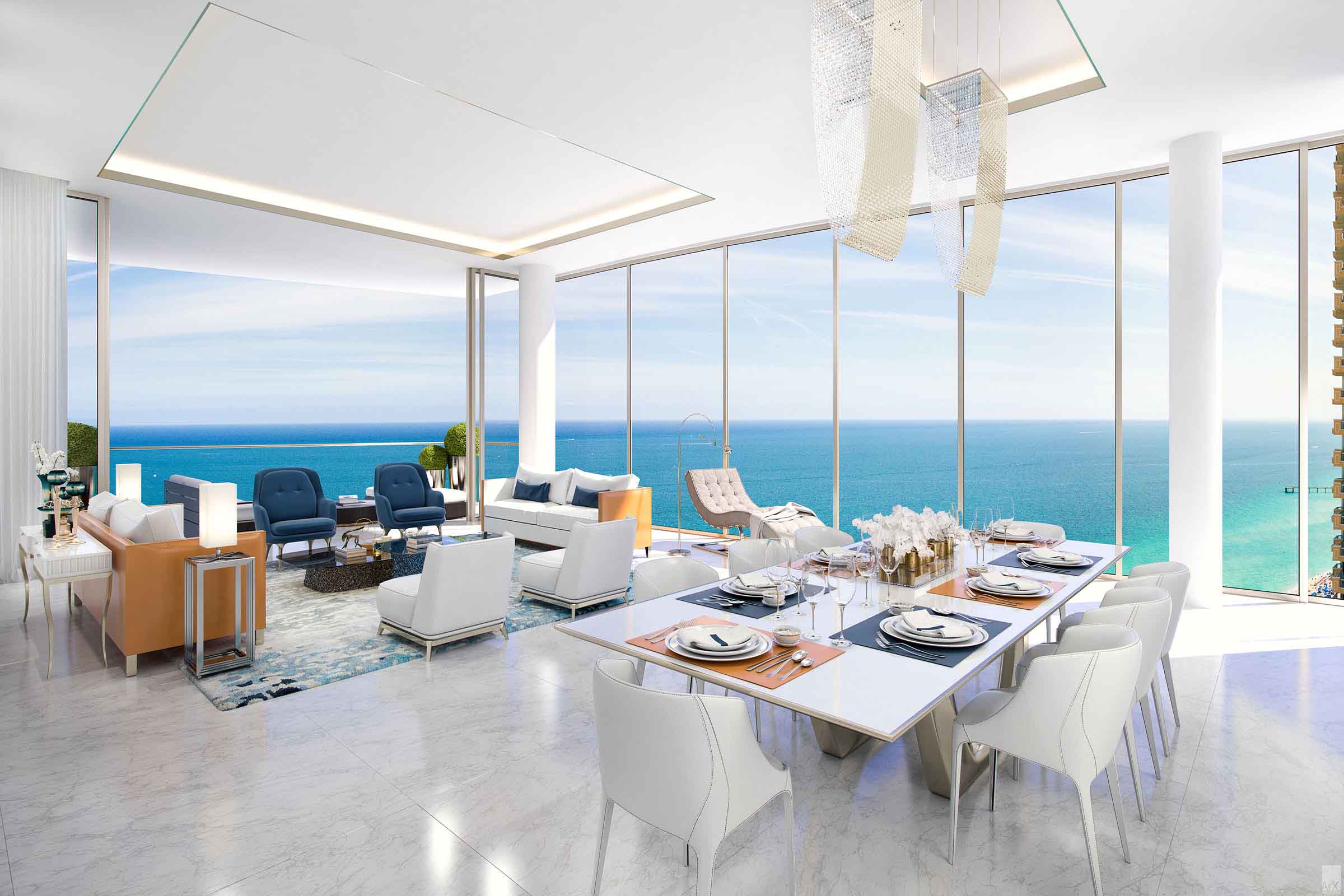 Rendering of The Estates at Acqualina Living Room