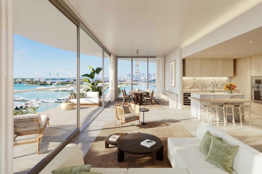 Rendering of Five Park South Beach Miami Beach 01 Line Living Room