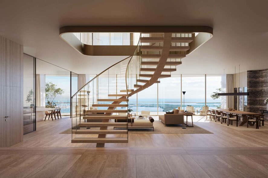 Rendering of 1428 Brickell Duplex View Staircase