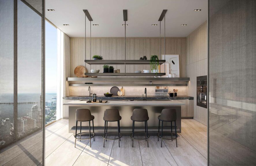 Rendering of 1428 Brickell Kitchen Glass Dividers