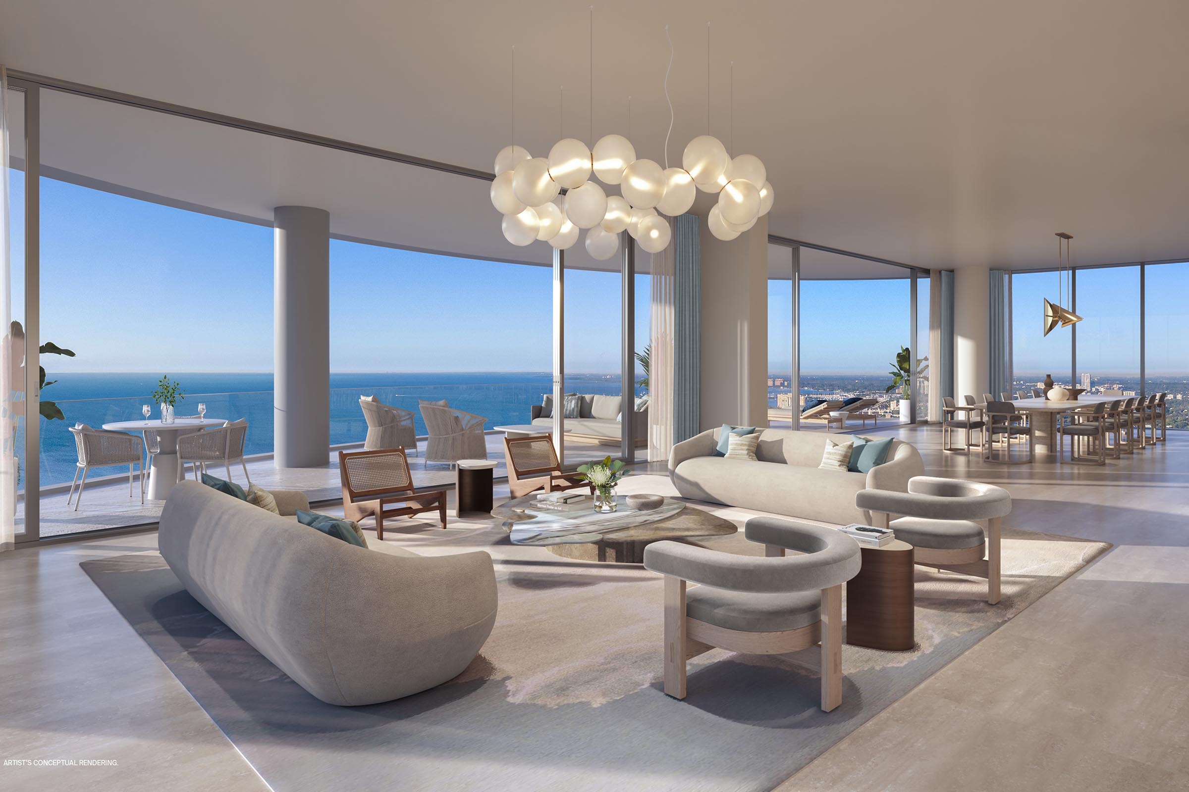Rendering of St Regis Residences Miami Living Room Flow Through
