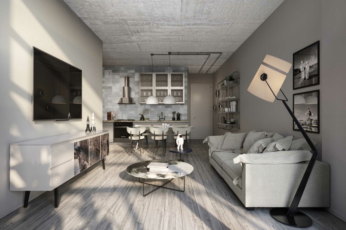 Rendering Of Diesel Condominiums Wynwood Kitchen Living