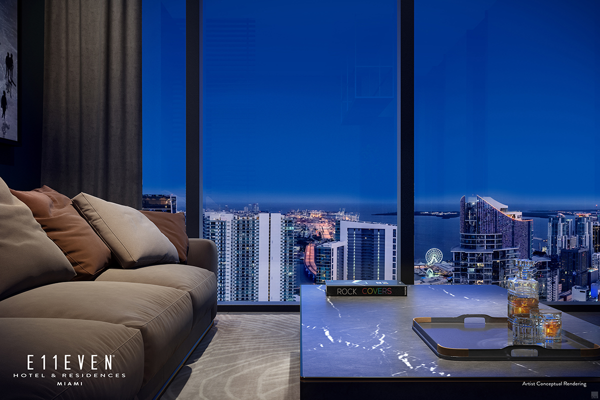 Rendering of E11EVEN Residences Miami Living Room