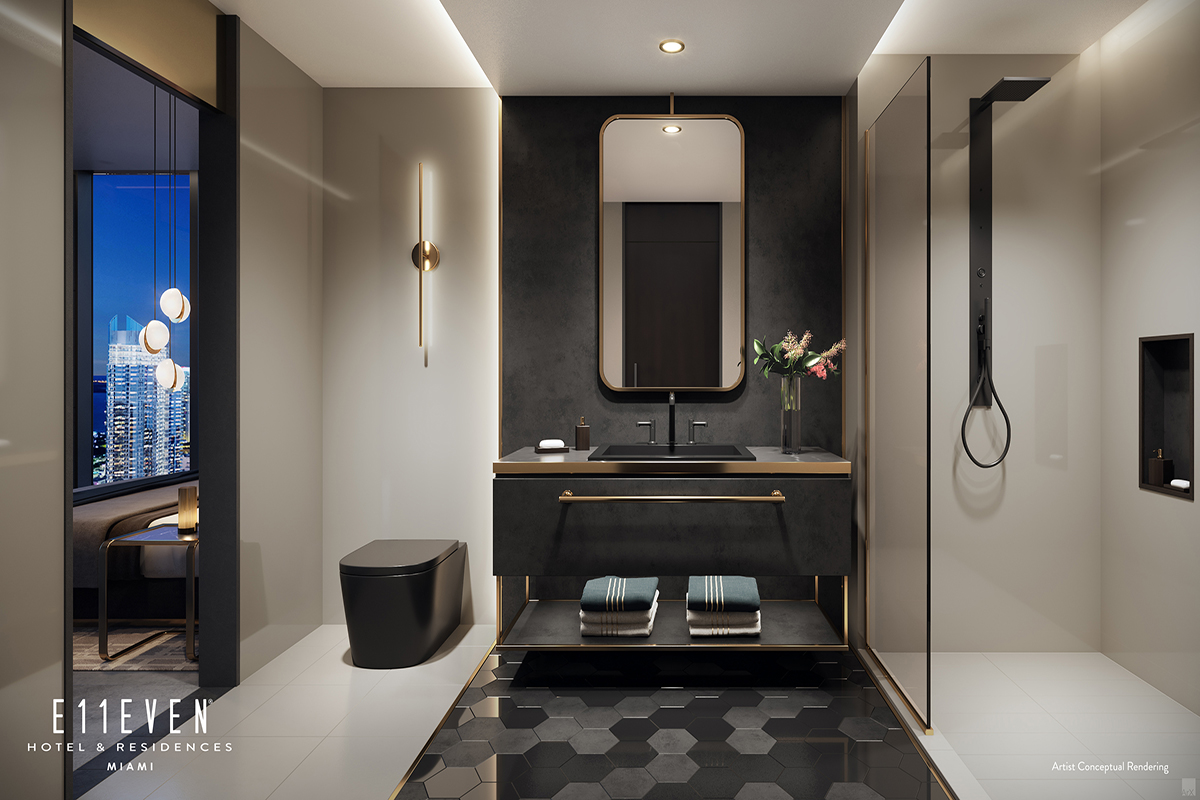 Rendering of E11EVEN Residences Miami Master Bathroom