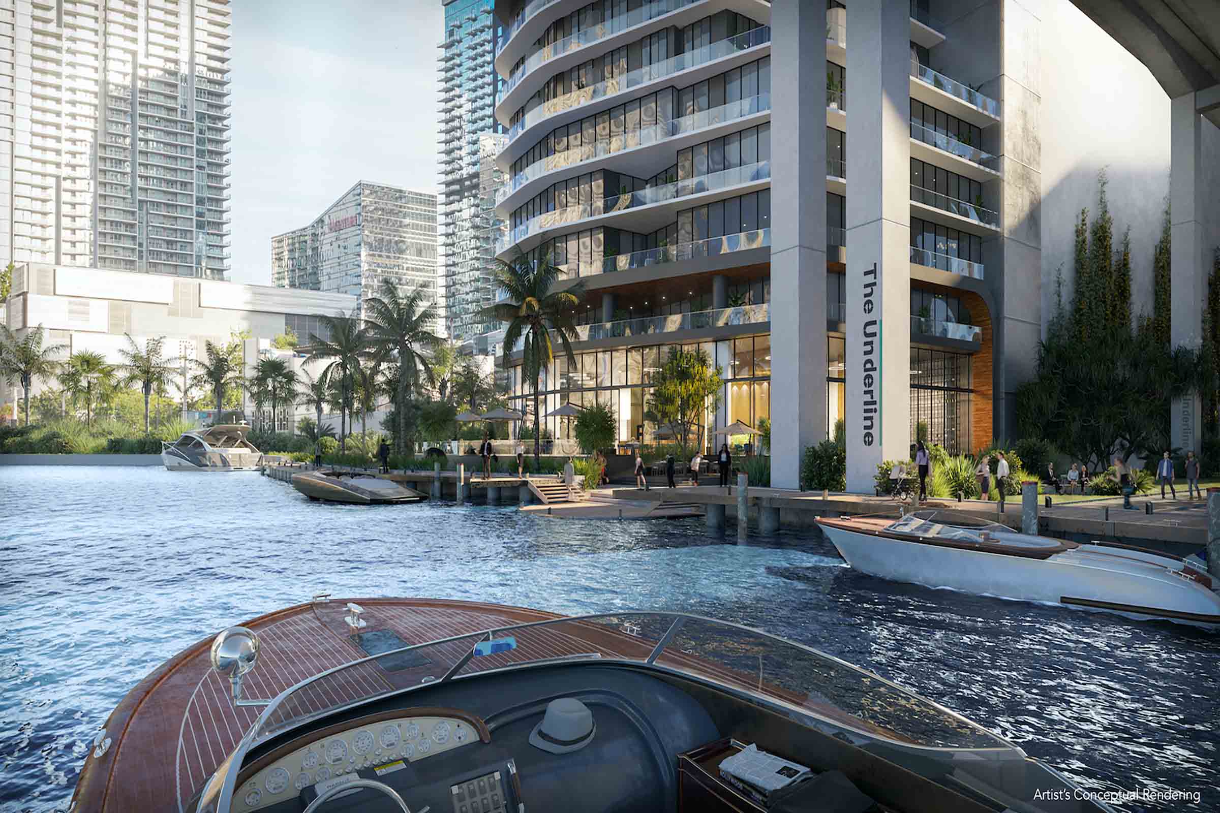 Rendering Of Lofty Brickell From Boat