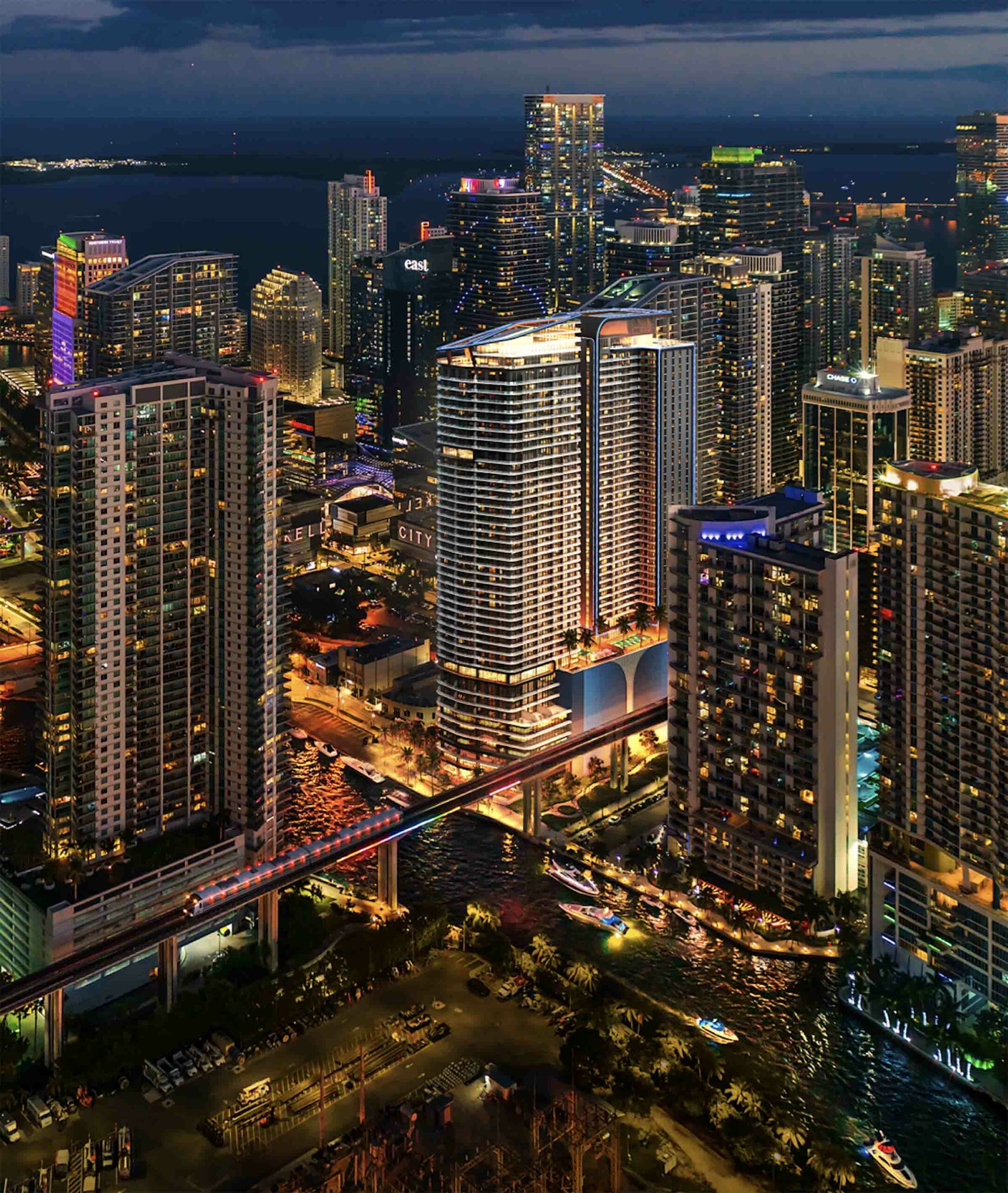 Rendering Of One Brickell Riverfront And Lofty Brickell Aerial