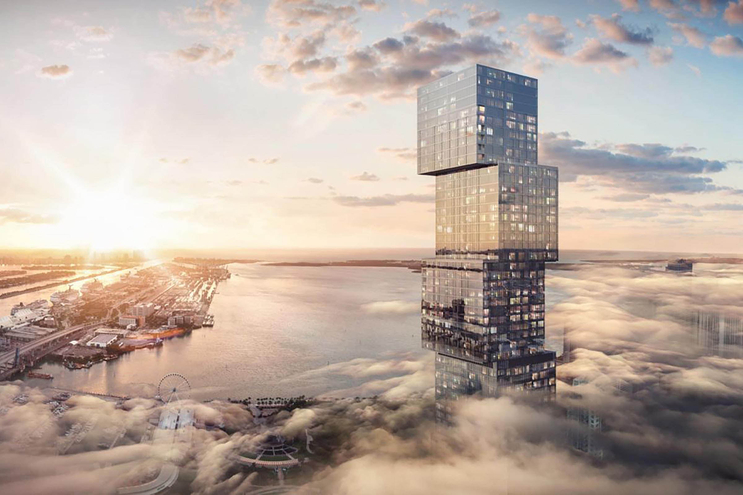 Rendering of the Waldorf Astoria Miami Residences Over Clouds